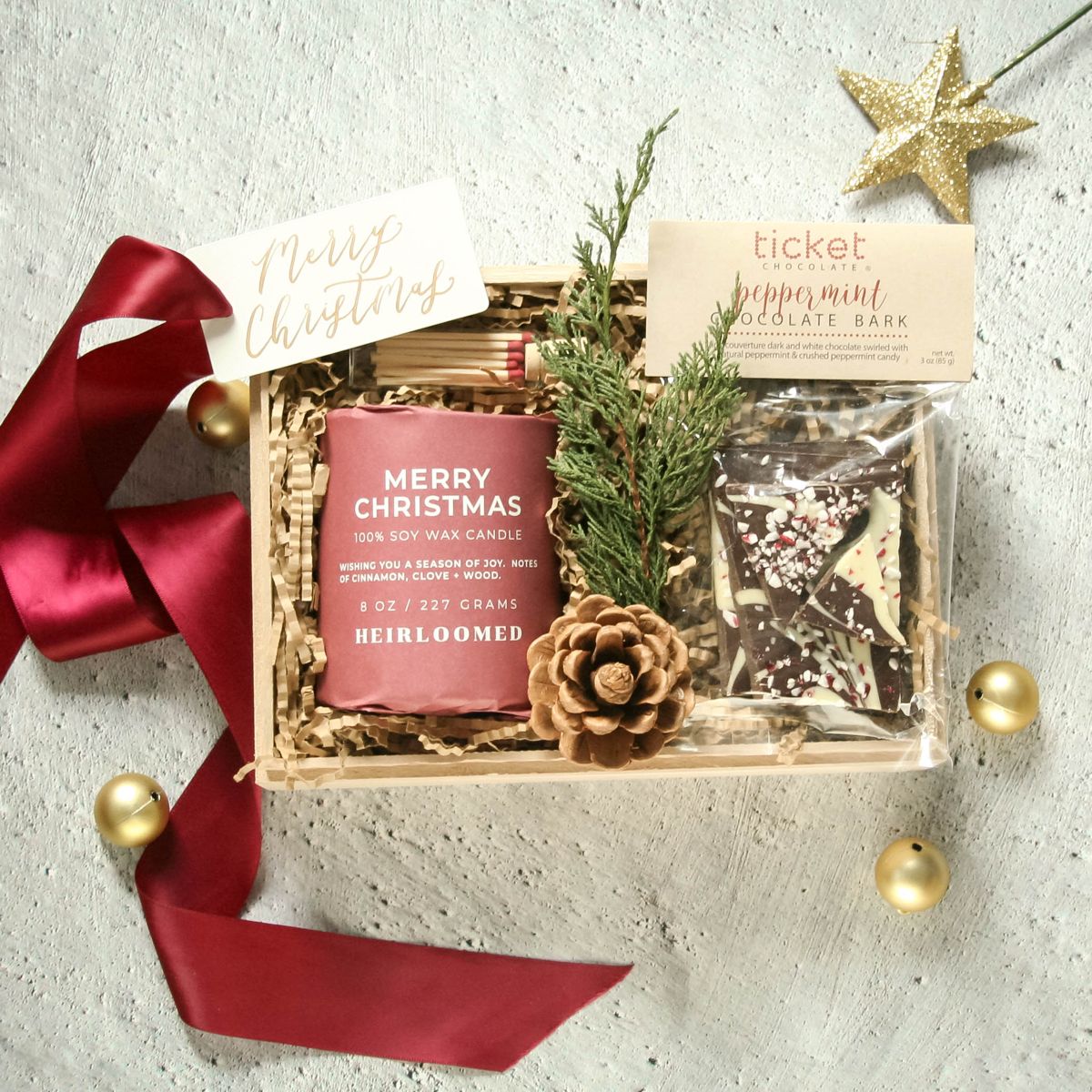 Christmas Candle & Chocolate Gift Box – Peppermint Bark & Holiday Soy Candle